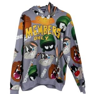 Members Only Looney Tunes All Over Print Hoodie Men's L Lavender Bugs Bunny Taz